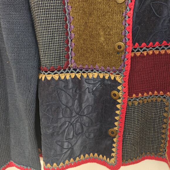 Koret City Blues Women Large Patchwork Crochet Cardigan Sweater Vintage - Picture 4 of 13